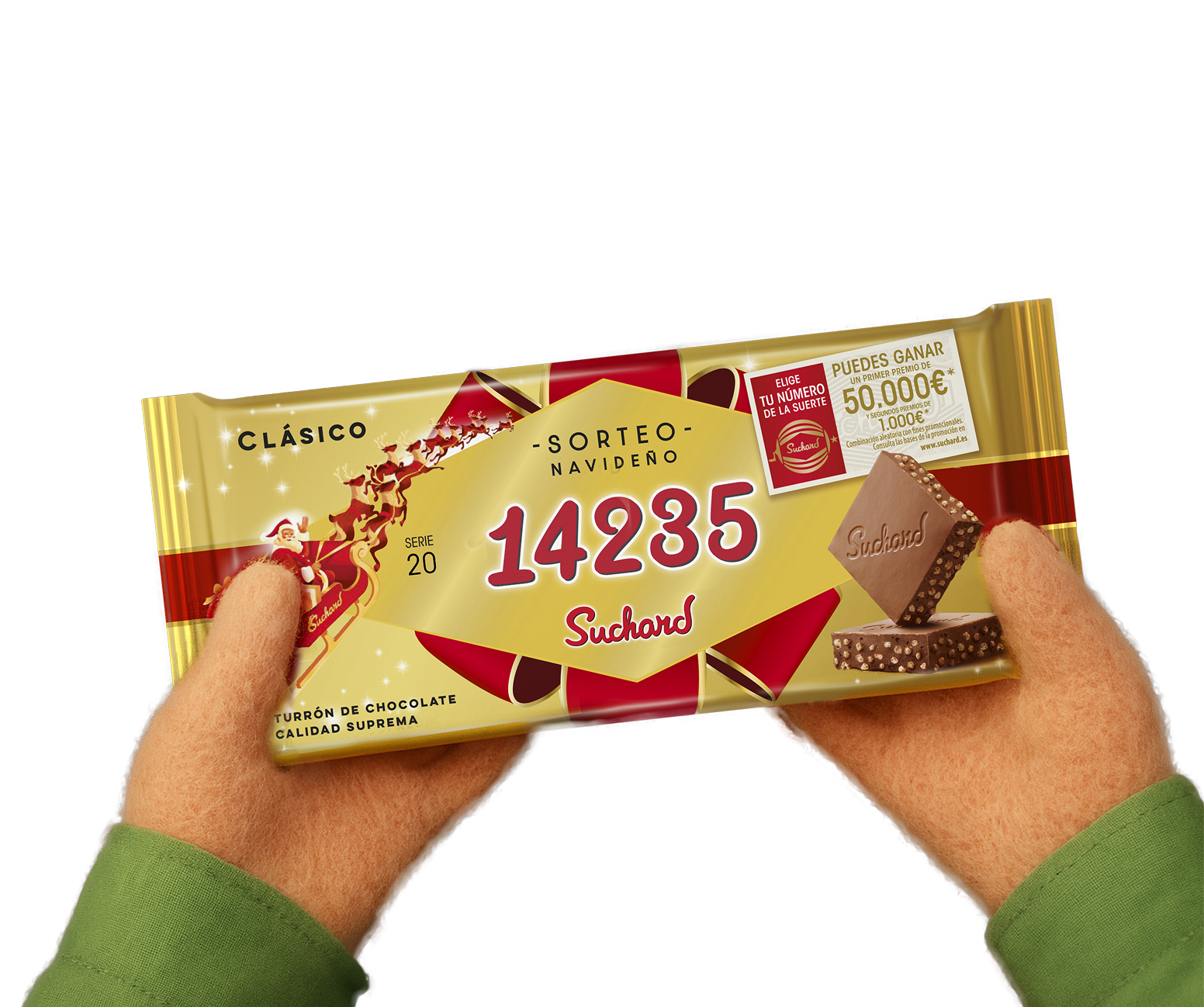 Manos sosteniendo tableta Suchard